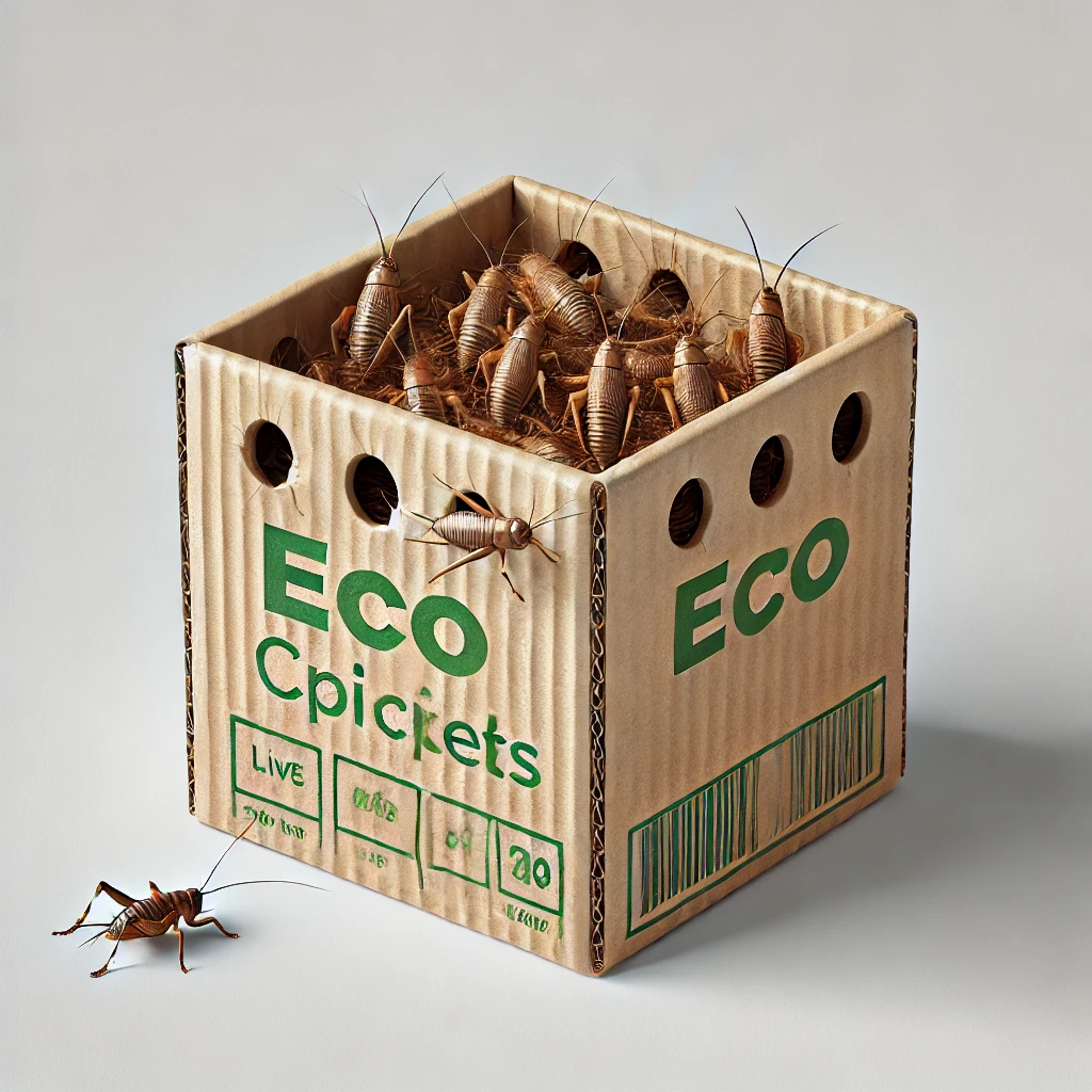 Caja de grillos vivos, alimento ideal para geckos y otros reptiles.