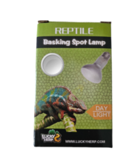 Imagen de una lámpara Basking Spot para terrarios, disponible en 25W, 50W y 75W, que proporciona luz diurna de amplio espectro para reptiles.